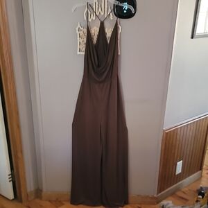 Elegant Brown Sleeveless Cowl Neck Jumpsuit